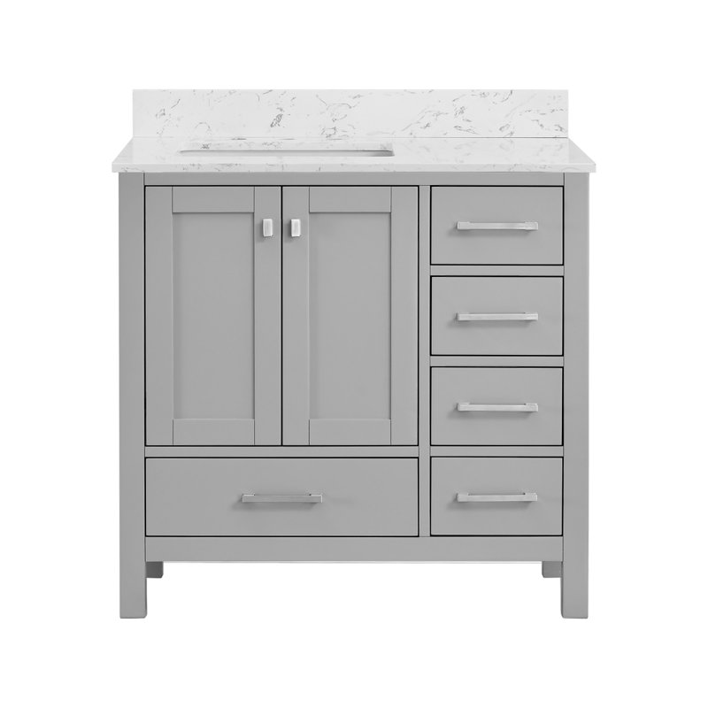 Meuble-lavabo autoportant de 91 cm (36 po) gris avec tiroirs à fermeture amortie et armoire en bois massif
