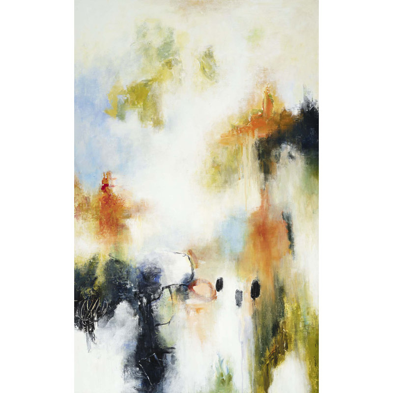 Abstract With Yellow Print by Yaffa G, 40" H x 24" W x 2" D, White, Wrapped Canvas