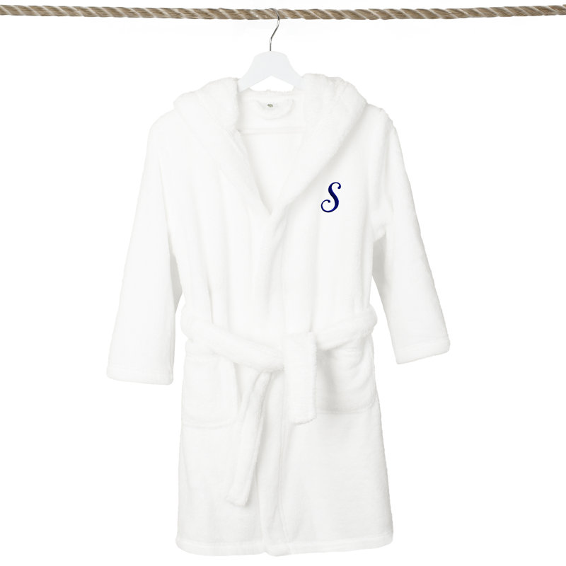 Peignoir en molleton mi-mollet personnalisé pour enfants avec poches et capuche, L, S
