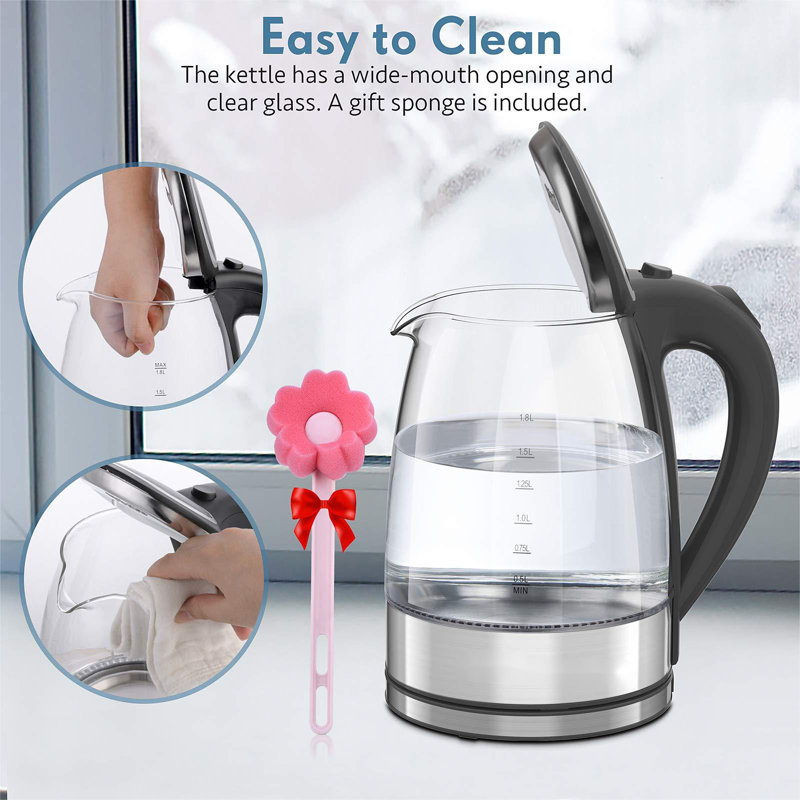 Electric Kettle, 1.8L Borosilicate Glass Tea Kettle With LED Light, Auto Shut-Off And Boil-Dry Protection Cordless Kettle Fast Boiling