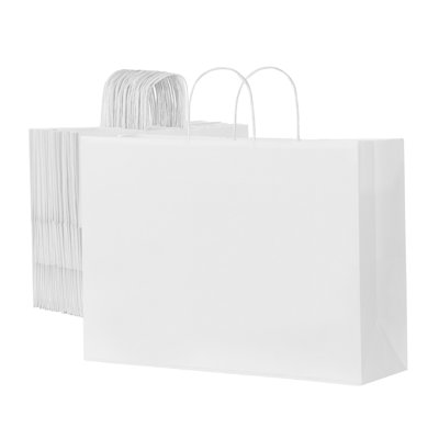 Sacs en papier Kraft avec poignées, 50 pièces 16 x 6 x 12 po, grands sacs d'épicerie en papier, sacs réutilisables et recyclables bruns, sac de fête simple en vrac pour anniversaire, mariage, affaires, Goody, artisanat