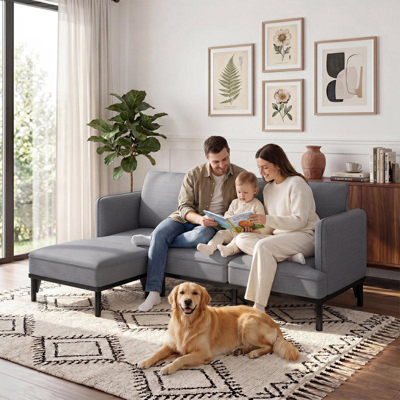 3 Seater Linen Blend Sofa, Dark Gray