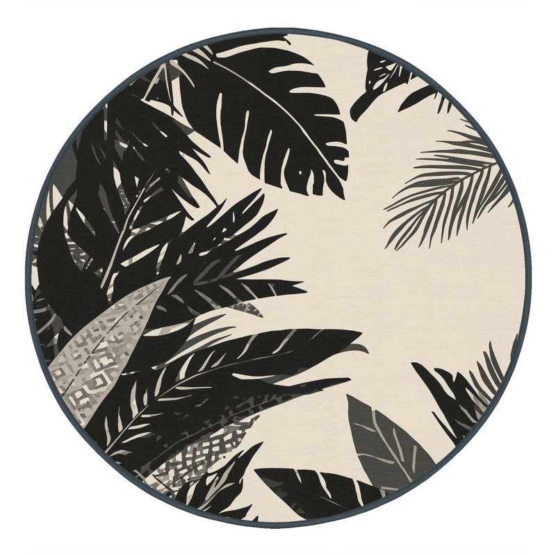 Tapis d'inspiration mondiale gris / noir lavable à la machine Peksenak, Rond 6 pi