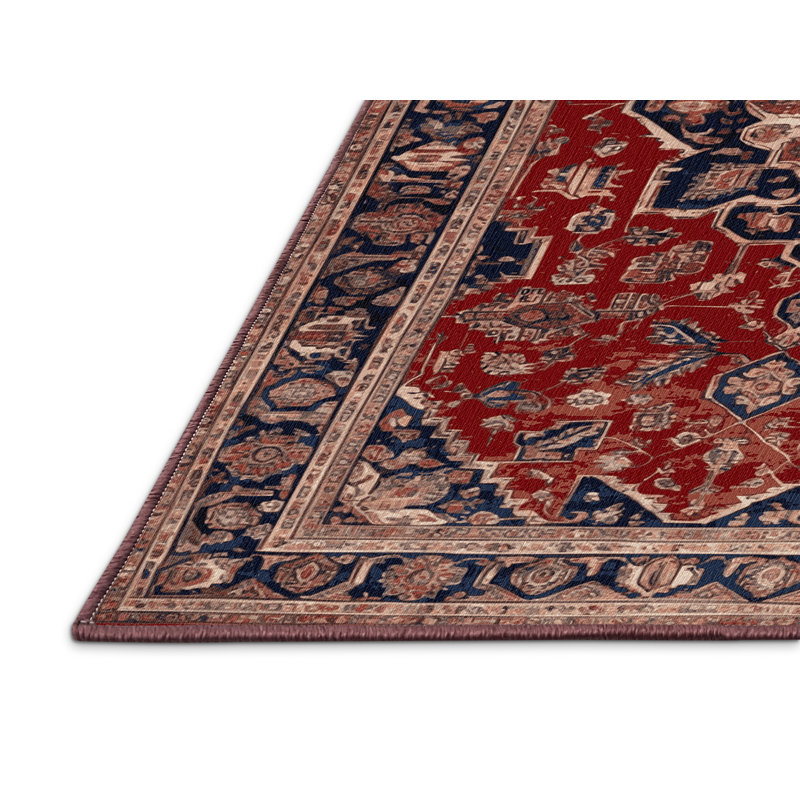 Machine Washable Persian Red Area Rug, Round 3'