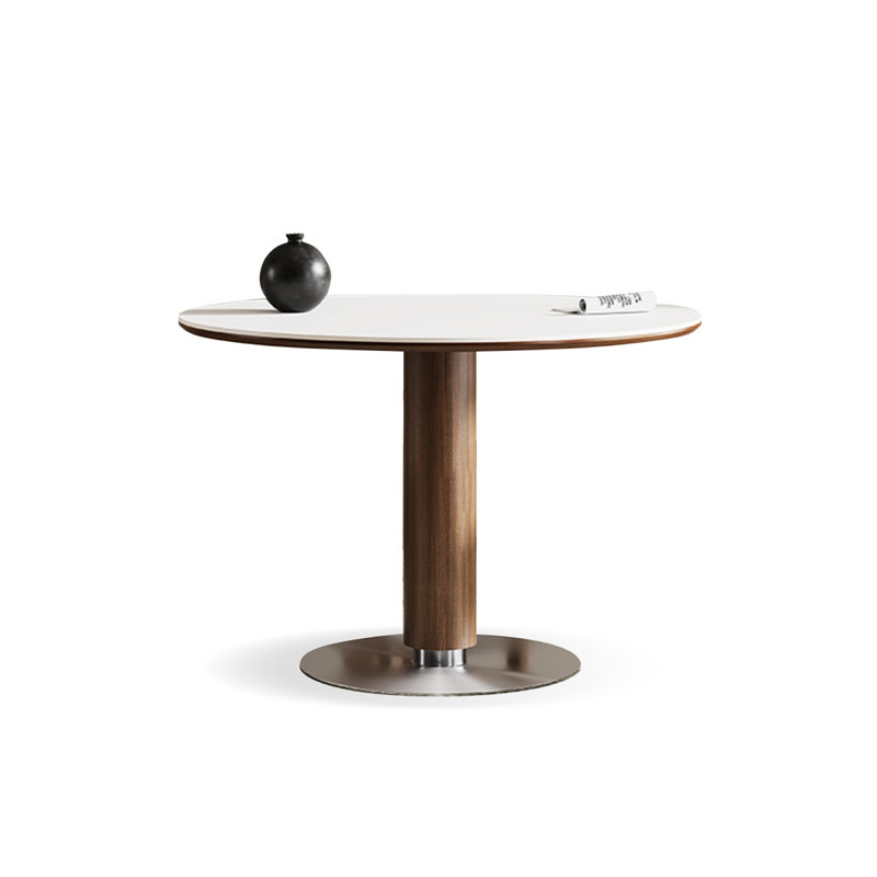 White Brown Sintered Stone Ash Iron Dining table, 29.53"H x 39.37"L x 39.37"W