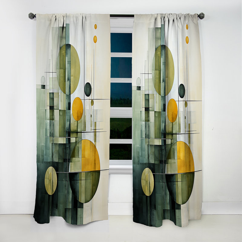 Olive Orbits Abstract Shapes I - Shapes Curtain - Blackout Abstract Curtain - 1 Panels, 52" W x 90" L
