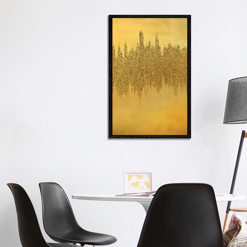 Gold Shimmer by Amber Lamoreaux - Painting on Canvas, 101.6cm H x 66.04cm W x 3.81cm D, Black Framed