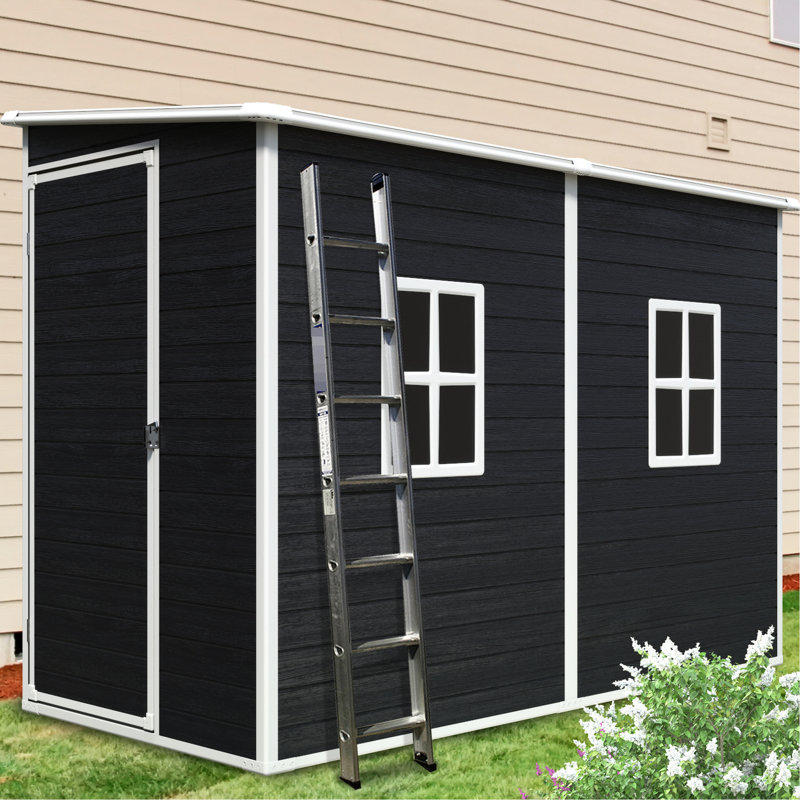 Remise de rangement extérieure 8 pi x 4 pi avec deux fenêtres. Verrouillable, imperméable. - Pour le patio, la cour, la pelouse - Noir 4 x 8 pi en résine noire. -. Ventilation, pelouse, patio