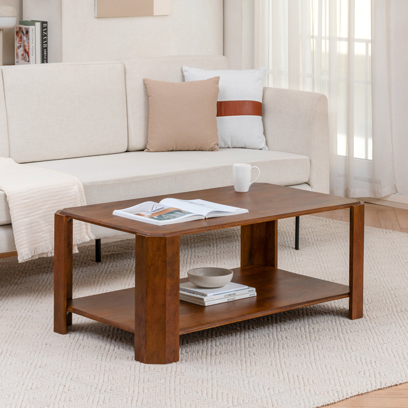 Enley Isla Solid Wood Coffee Table With 2 Tier Storage