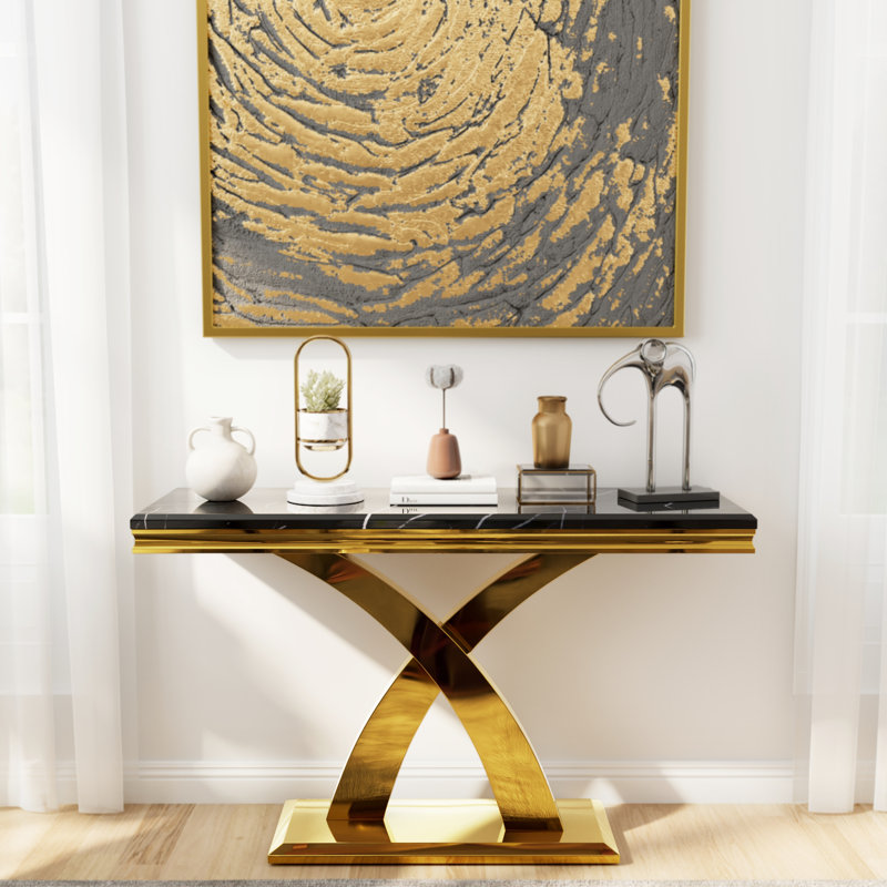 Devendra 50'' Luxury Gold Console Tables with Rich Gold X-Leg 