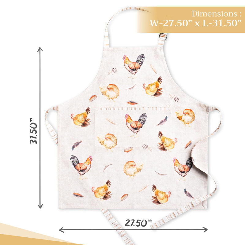 Tablier Maison d'Hermine à motif coq de ferme, 100 % coton, pour tous les jours - 70 x 80 cm