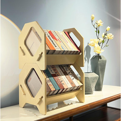Desktop Bookshelf, Stackable Book Organizer With Handle,Portable Small Bookshelf,(2 Pack/Brown)