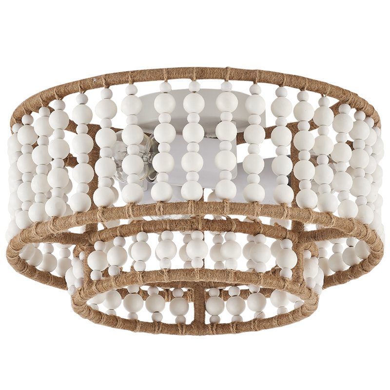 3-Light Wood Beads Flush Mount Lighting Dia 12.62 Inch