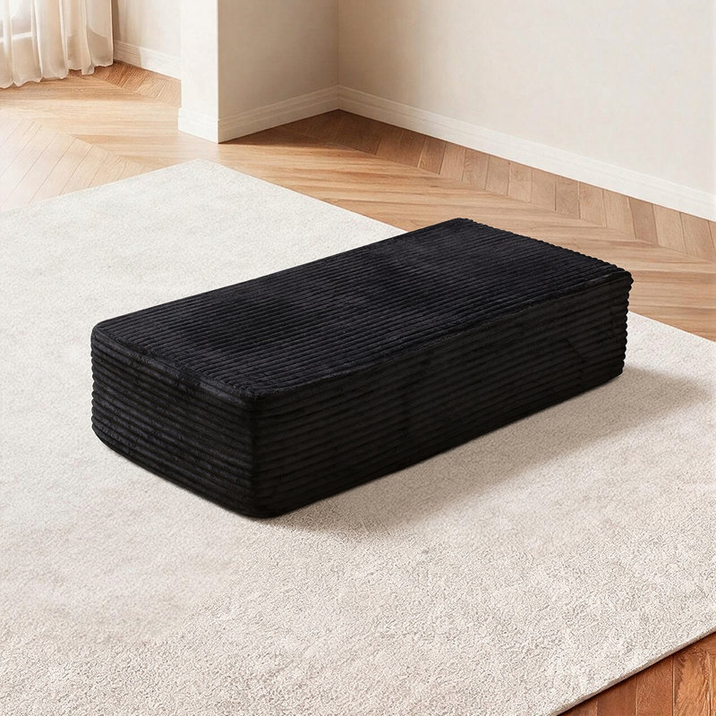 Pouf de sofa, aucun assemblage requis, noir, tissu duveteux, Black