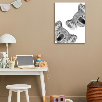 Mignon koala, art mural encadré animal 12 x 16 po, impression d'affiche minimaliste en noir et blanc pour salle de bain, chambre d'enfant, chambre de bébé, ensemble de 1