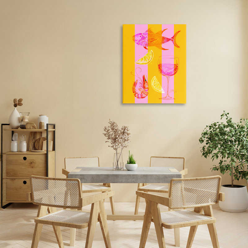 Été de fruits de mer sur toile rayée, design par EttaVee, H 20 po x l 16 po