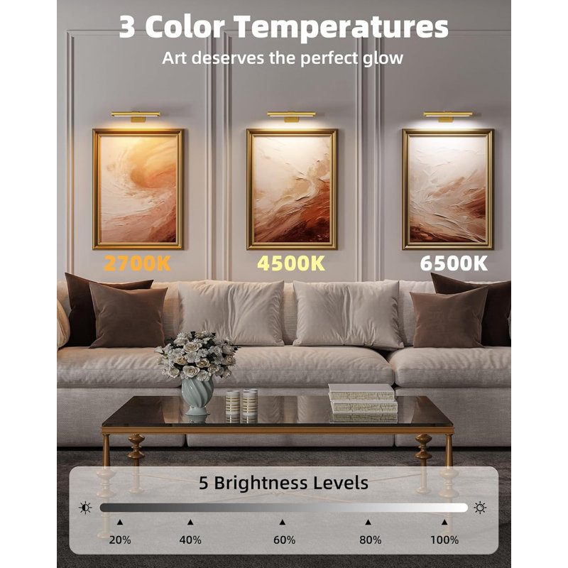 Lampe murale pour tableau, batterie rechargeable de 2400 mAh, télécommande sans fil, 3 couleurs
