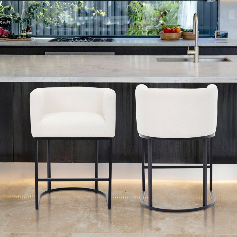Upholstered Counter Height Bar Stools, 25.5'' H Modern Barrel Counter Stools With Backs And Arms, Metal Legs, Accent Barstools For Kitchen Island/Breakfast Bar/Home Pub