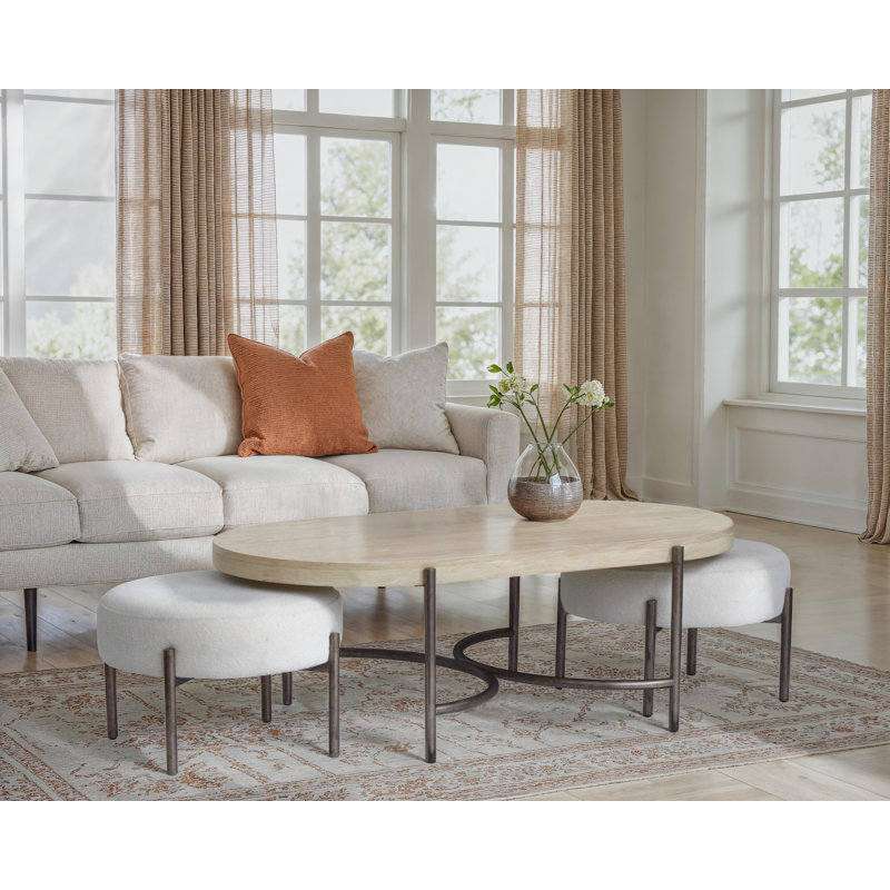 Table basse ovale avec 2 repose-pieds