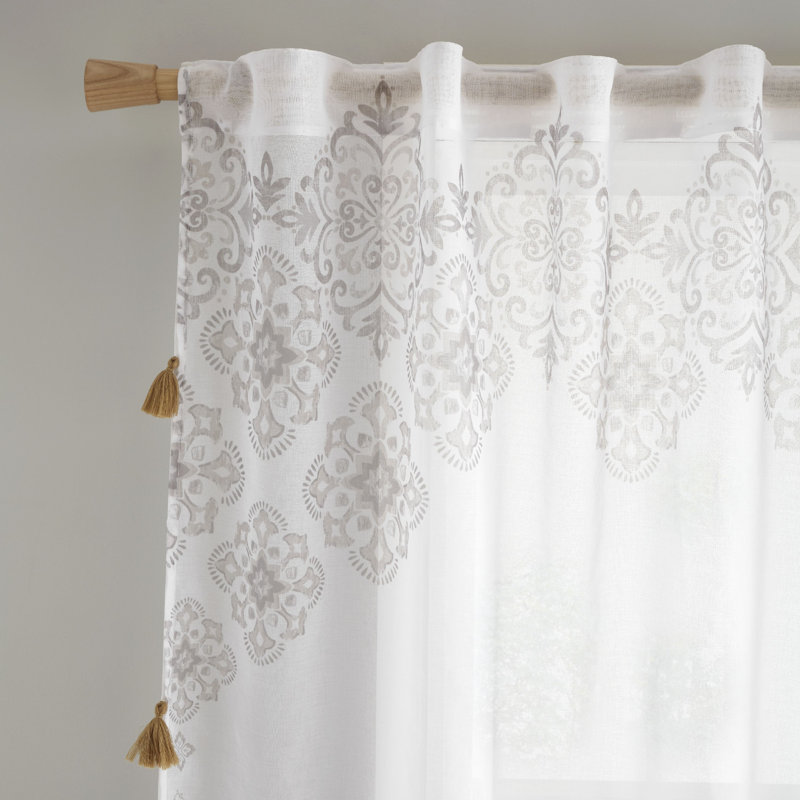 Arianna Tassel Tab Top Voile Curtain Panel, 140 W x 137 D cm