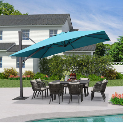 Parasol en porte-à-faux carré 12 pi avec base en acier bleu turquoise RiAnda