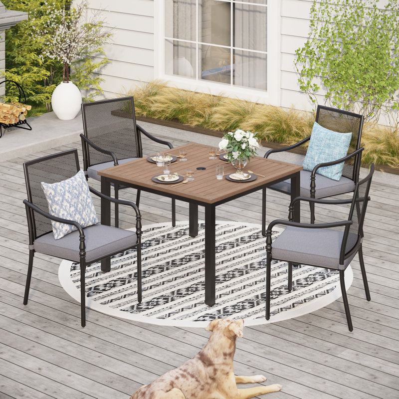 Ensemble repas d'extérieur avec table en bois 7 pièces Asfand