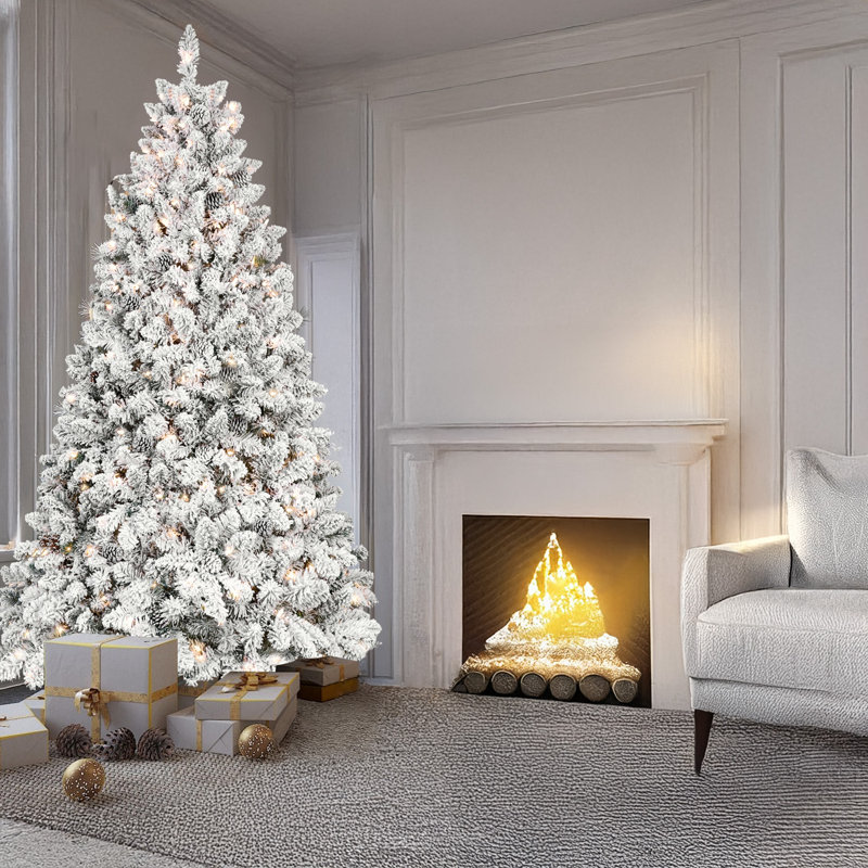 Arbre de Noël floqué 4,5 pi, 4.5', Blanc chaud, Illuminée