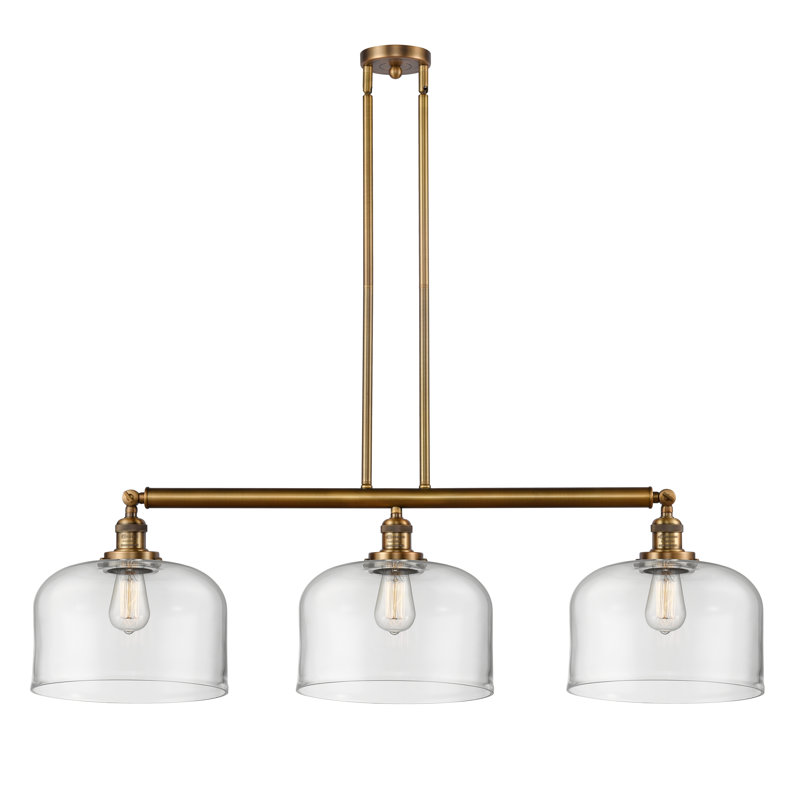 Bell - 3 Light 42" Stem Hung Island Light , Brushed Brass, Clear, LED