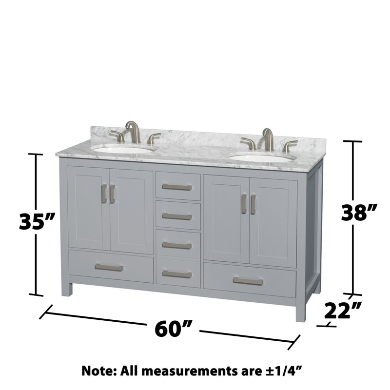 Sheffield 60" Double Bathroom Vanity Set, Gray, White Carrera
