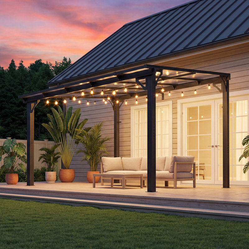  10 ft. W x 10 ft. D Hardtop Sloping Roof Pergola Gazebo, Outdoor Aluminum Frame Pergola for Patio or Backyard