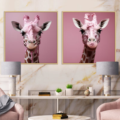 Girafe rose, position romantique, ensemble de 2 animaux