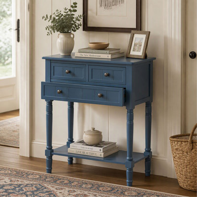 Console étroite avec 3 tiroirs de rangement et une étagère inférieure, design mince pour l'entrée, le couloir et le salon.