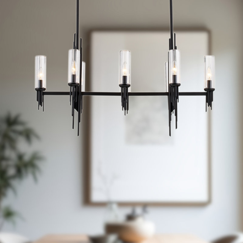 Torres 8 - Light Pendant, Matte Black/Clear Ribbed