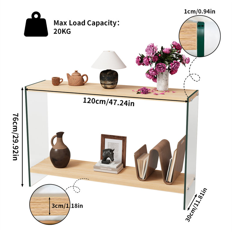 Rectangular Console Table Console Entryway Table Tempered Glass Frame For Living Room, Foyers: 120Cm