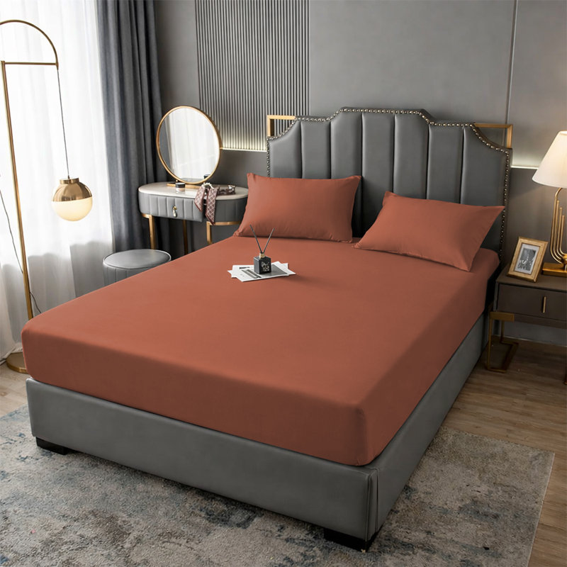 Aspire Homeware Premium 25cm Deep Fitted Sheet for Stylish and Comfortable Bedding, Rust, Double (4'6)