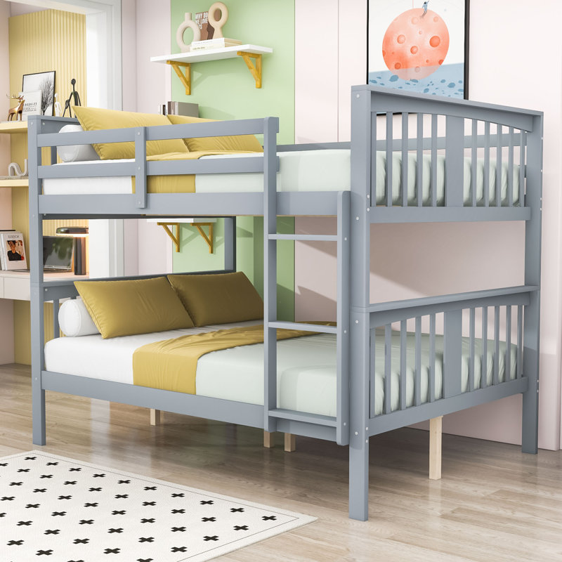 Lit superposé double en bois avec échelle, gris