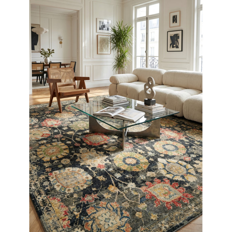 Oxford Hand-knotted Ghazni Wool, Black Area Rug, Rectangle 8' x 10'