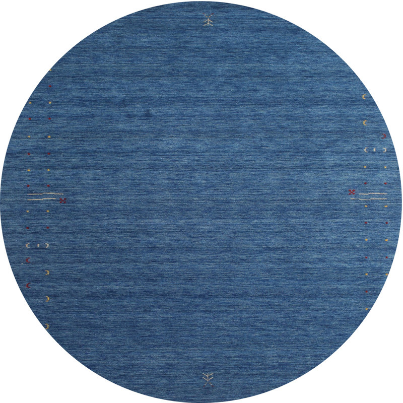 Tapis de surface bleu/crème contemporaine, Rond 5 pi