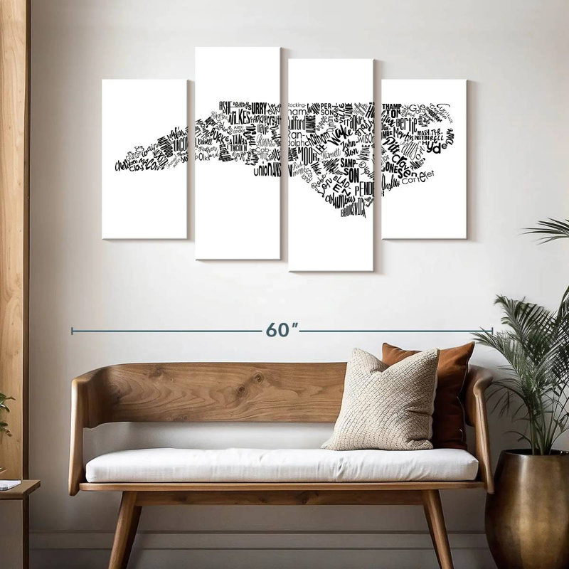 Aliaz North Carolina Map Typography, 32" H x 52" W