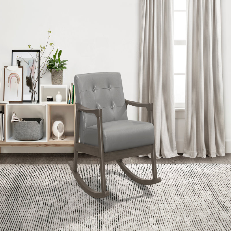 Chaise berçante en bois massif Cainon, Gris clair, Bois brun