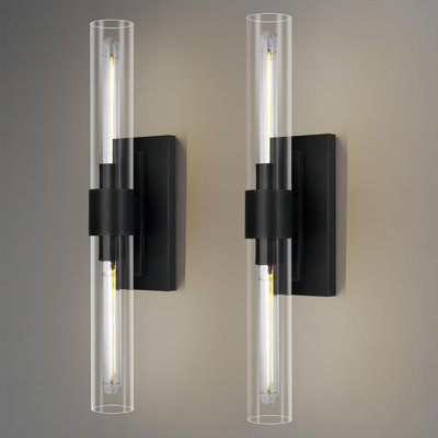 2-Light 22.8" H Brass Wallchiere Cylinder Glass Wall Sconce for Bathroom (Set of 2)