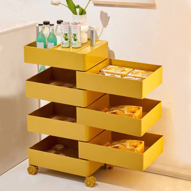 360° Rotating Nightstand Storage Cabinet Bedside Table With 7 Drawers Organizer, Yellow