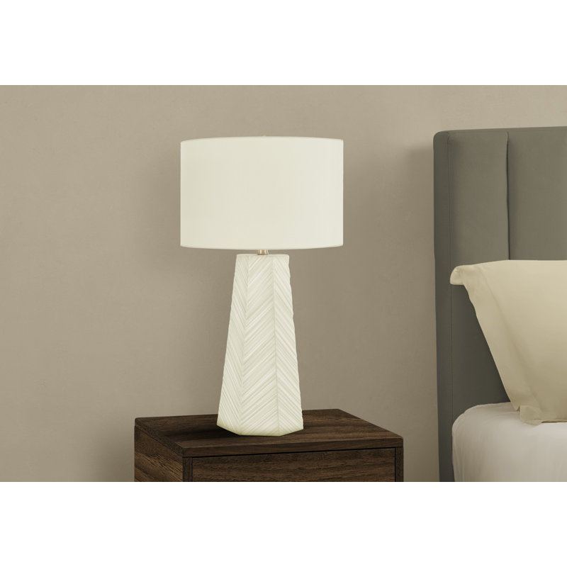 Glam Table Lamp with White Ceramic Base and Ivory Linen Shade