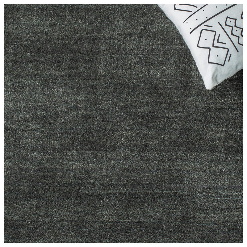 Tapis gris anthracite en laine et en coton tissé à la main Ewen, Carré 6 pi