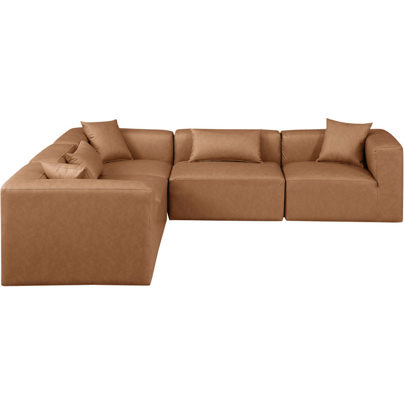 Houswerth Upholstered L-Shaped Sectional Reversible, Brown Vegan Leather