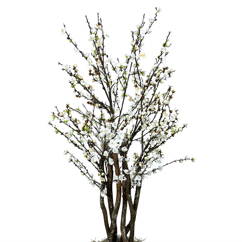 White Cherry Blossom Tree in Tan Pot, 73" H x 32" W x 32" D