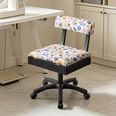 Adjustable Height Sewing Chair Crafting Chair with Wheels Back Support & Under Seat Storage for Craft Room Furniture and Sewing Machines