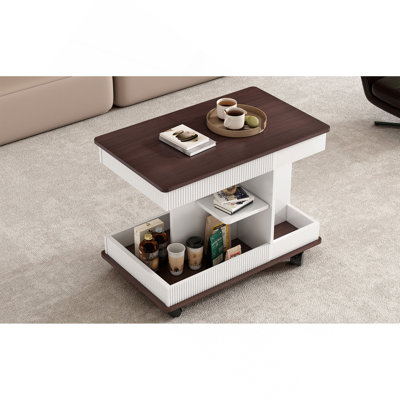 Table de bout réglable avec roulettes, table d'appoint moderne multifonctionnelle avec plateau relevable, plateau tournant à 360 ° et espace de rangement pour le salon, petit espace