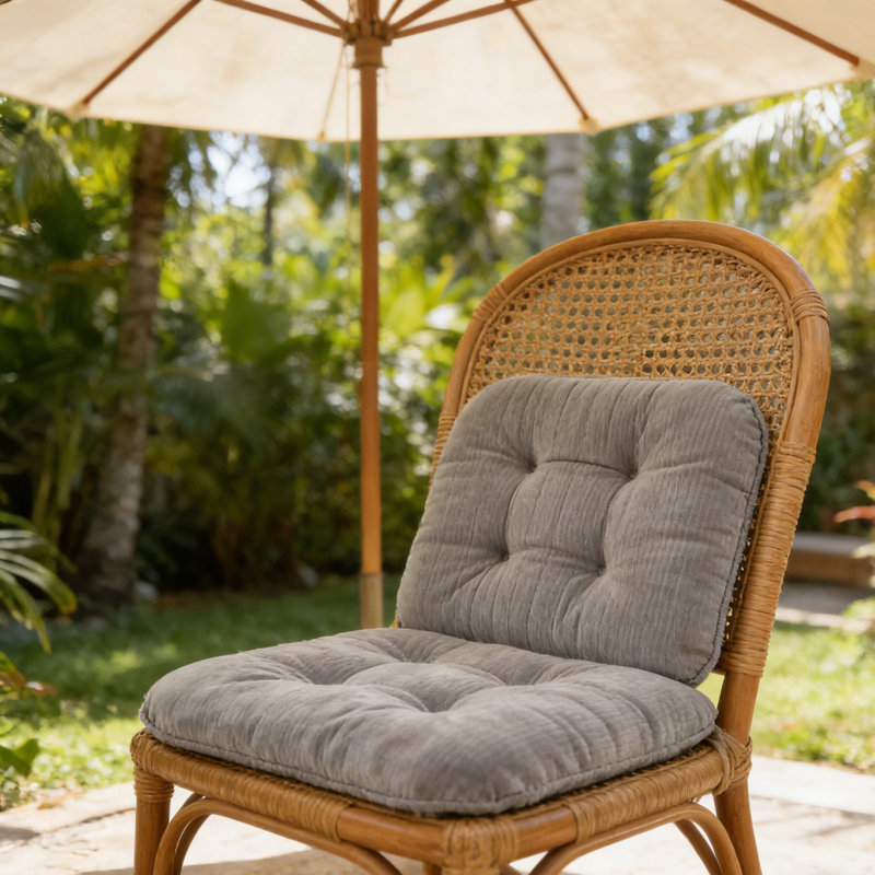 Chair Cushions For All Season Outdoor Use At Home Corduroy Chair Cushion With Ties, Gray