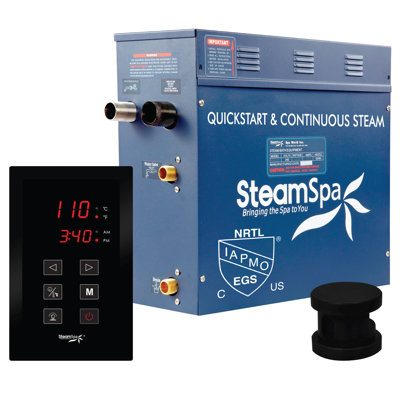 Steamspa Oasis Series 7.5 KW Quickstart Stainless Steel Acu-Steam Bath Generator Package - Matte Black Finish